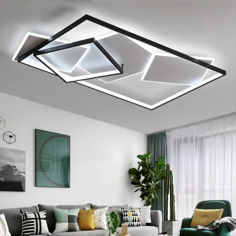 

Nordic Square Combination Ceiling Lamp Dimmable Living Room Bedroom Hall Indoor Lighting Decor Lusters Fixture Black 220V 110V