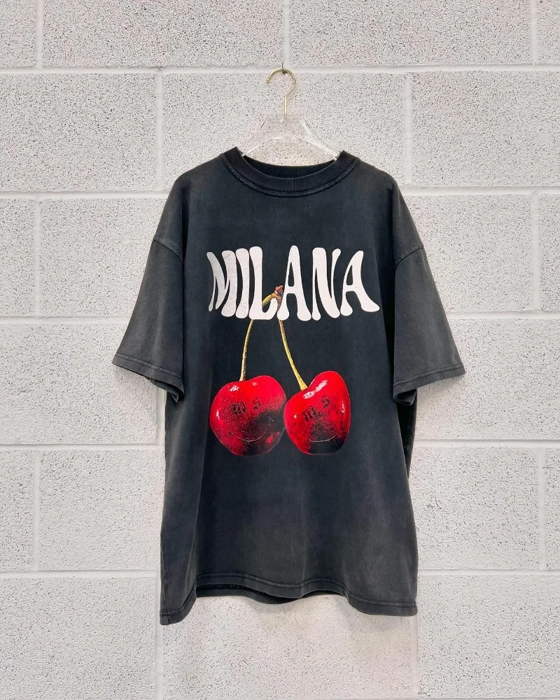 Trend w modzie z nadrukiem owoców z krótkim rękawem, oversize\'owa bawełniana koszulka damska Y2k street style letni top Harajuku luźna koszula dla