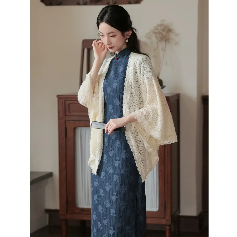 

Женское ципао Ele Young в китайском стиле с цветочным узором, ретро, из полиэфирного волокна, с коротким рукавом