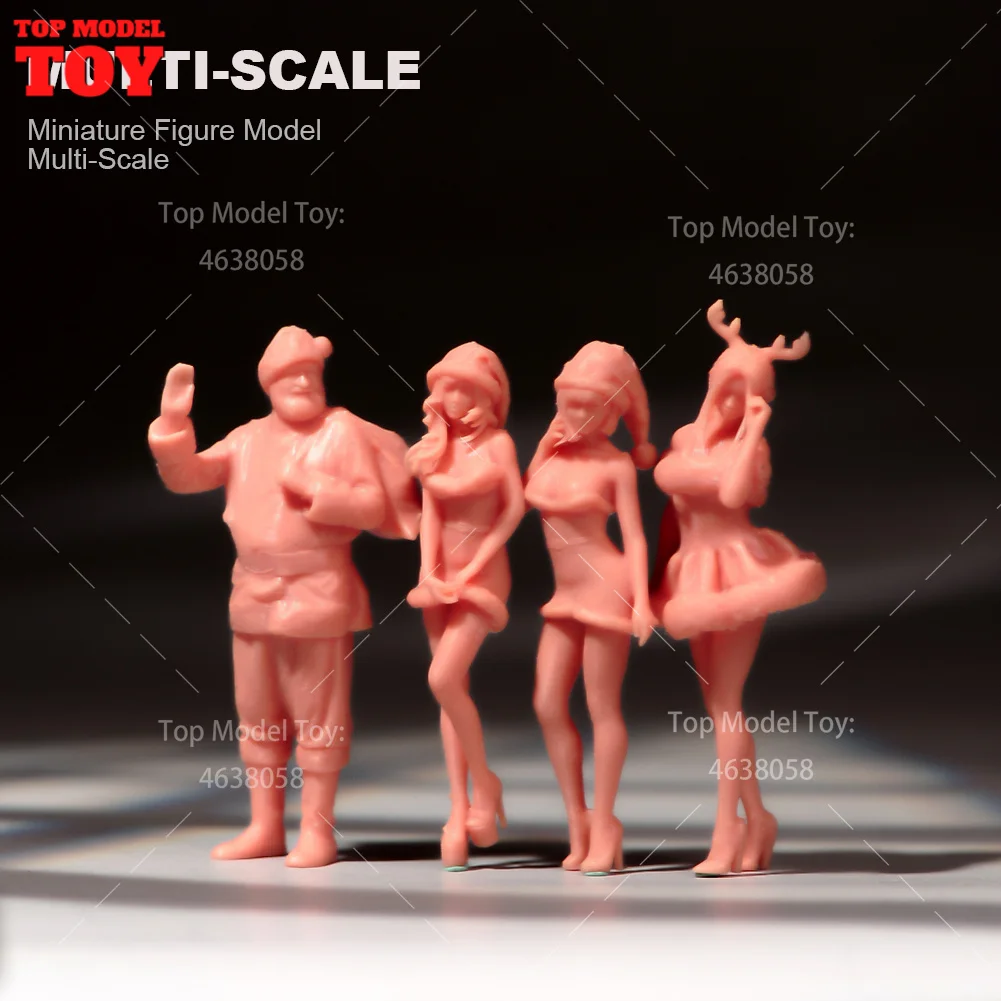 Painted Miniatures 1/18 1/24 1/64 1/43 1/87 Christmas Series Santa Claus Girl Scene Figure Doll Unpainted Model For Car Vehicles