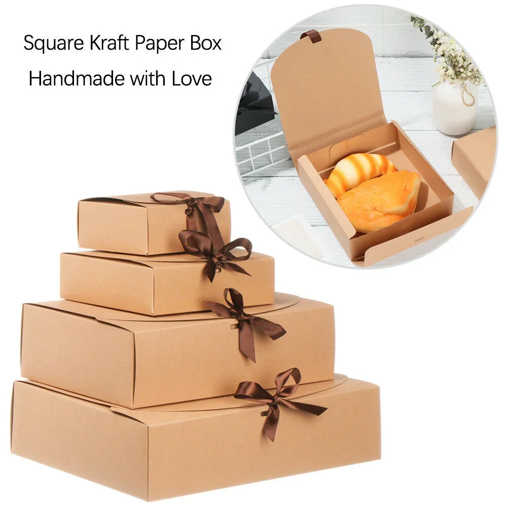 

Flip Cover Square Kraft Paper Box Cardboard Package Valentine's Day Party Gift Candy Storage Boxes with Ribbons Pastry Gift Box