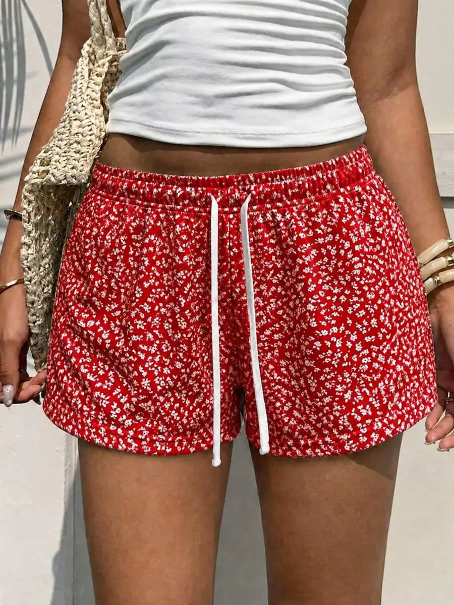 

Womens Casual Printed Shorts Soft Knit Fabric Drawstring Waist Pockets Slight Stretch