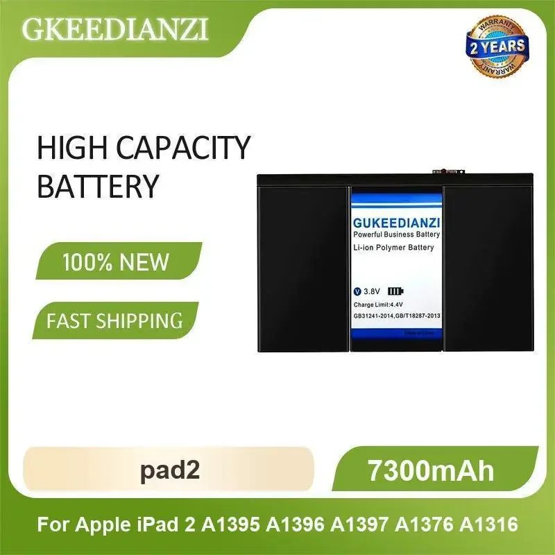 

pad2 Tablet Battery For Apple iPad 2 A1395 A1396 A1397 A1376 A1316 7300mAh High Capacity