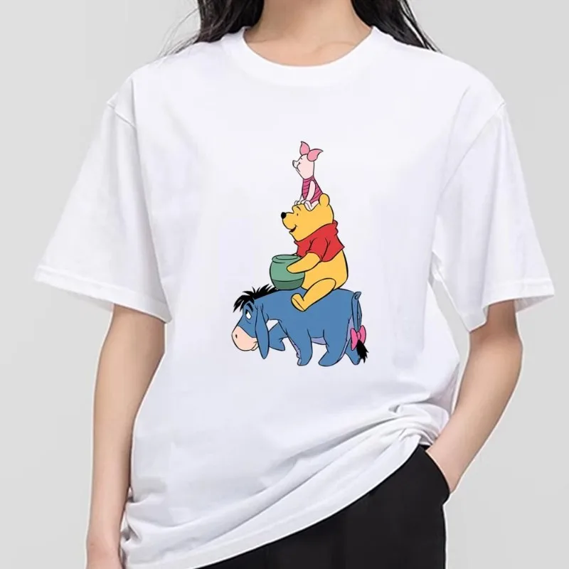 MINISO Winnie and Friend T Shirt Men Couple Combination Clothes Short Sleeve Collar Fashion T-shirt Women Cotton