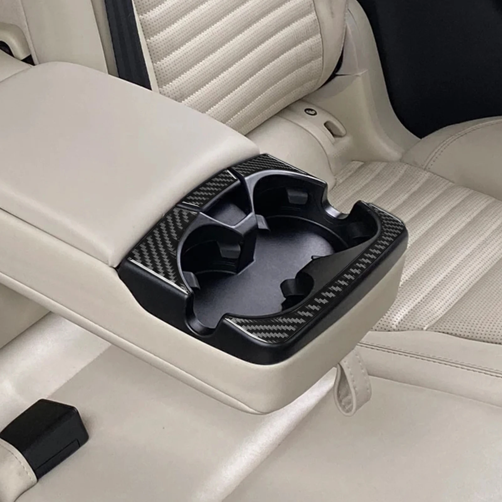 Real Carbon Fiber Car Accessories Rear Armrest Cup Holder Trim Cover Soft Sticker For Land Rover Discovery Sport L550 2015-2019