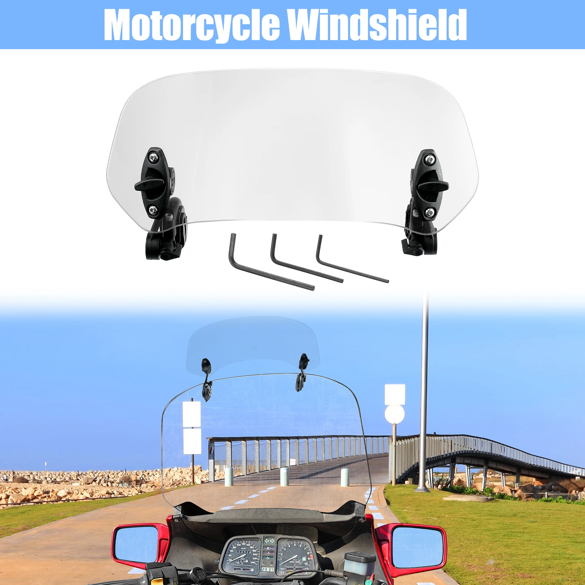 

Motoforti 28.5cm Motorcycle Windshield Wind Deflector Adjustable Clip Windshield Extension Universal Fit for Most Motorcycle