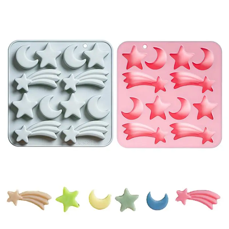 12 Cavity Silicone Mold for Five-pointed Star 3D Moon Meteor Fondant Candy Flexible Baking Tool for Cake Decorating view 3