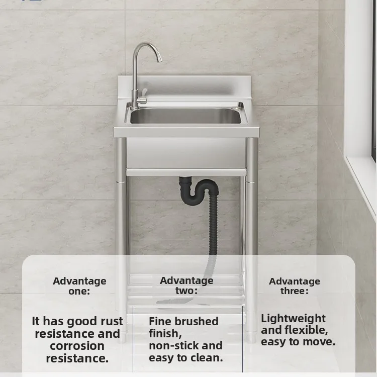YJQ stainless steel sink single slot vegetable basin with bracket integrated countertop household single basin floor