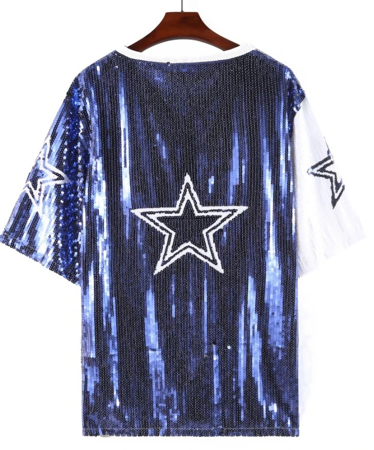 CHIC New Spring Summer Bling Sequined Women's T-shirt Top Star Patchwork Jersey Loose Punk Long Tee Dress  Drop Shipping