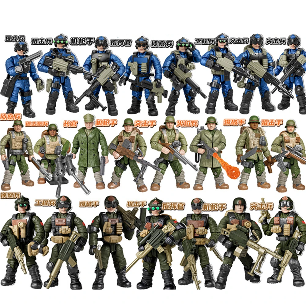 Blocs de construction à assembler pour modèles de soldats militaires de la Seconde Guerre mondiale et des forces spéciales, modèle éducatif détaillé, jouets DIY pour anniversaire