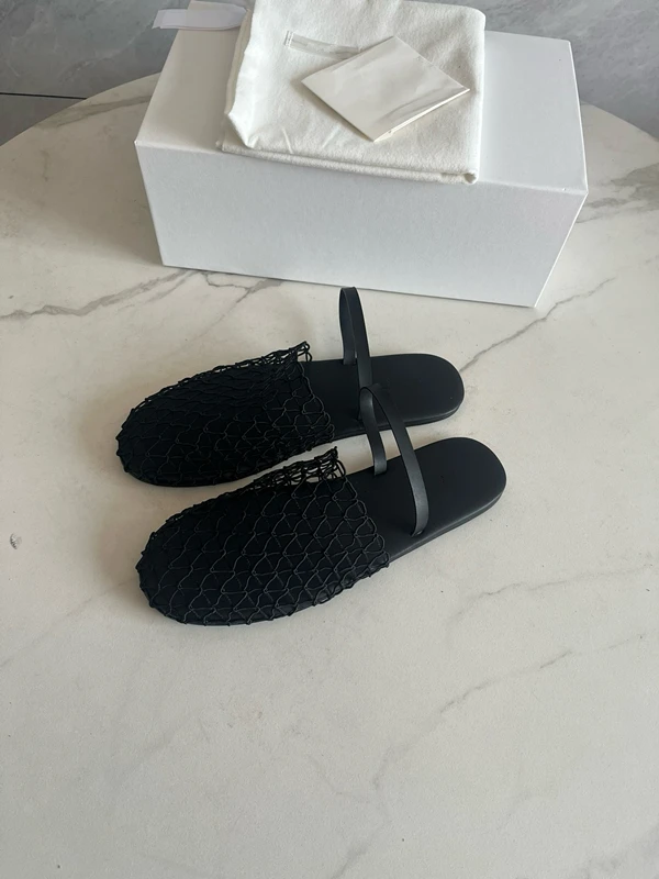 Withered Vintage Hand Woven Flat Slippers Shoes Sandals Mules Shoes Women Minimalism Black Fashion Ladies Casual For Summer