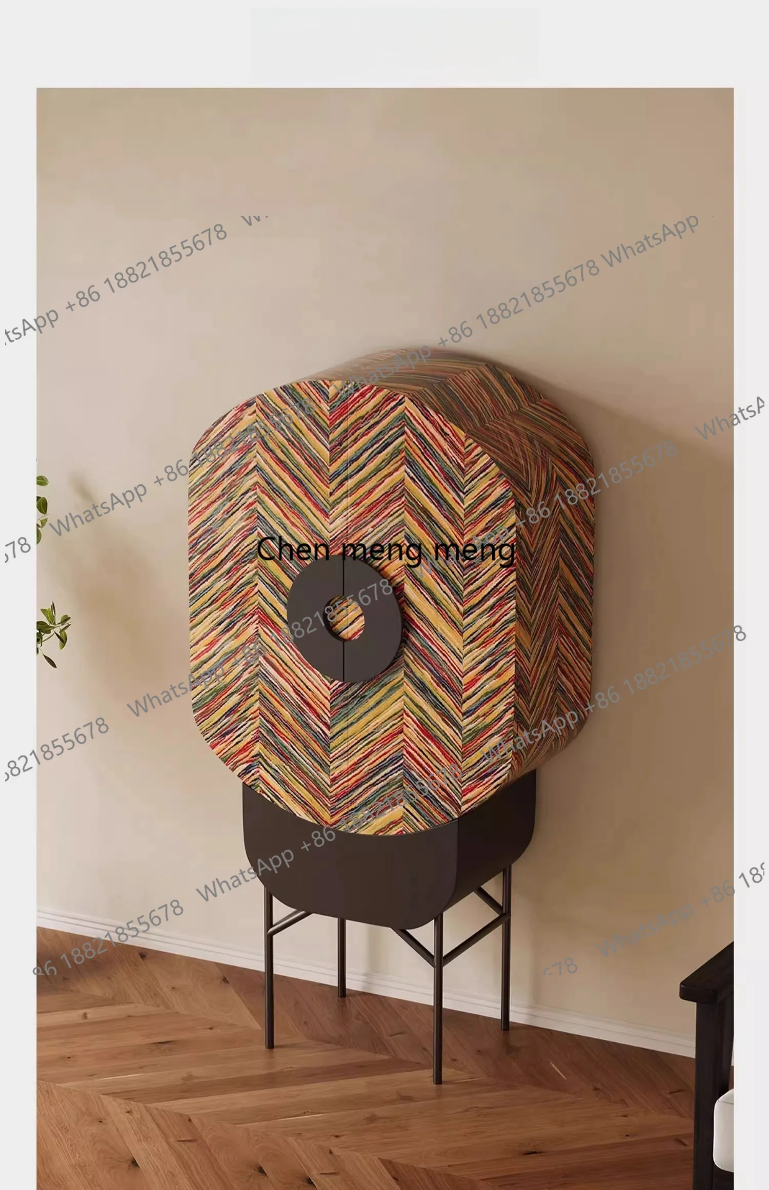 Light luxury creative geometric color wine cabinet living room against the wall high foot designer decorative cabinet high sense