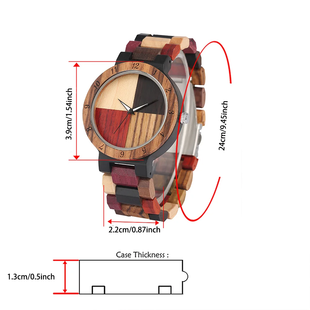 Dames Quartz Polshorloges 4 Kleuren Gemengde Wijzerplaat Hout Armband Natuurlijke Volledig Houten Dame Armband Horloges Opvouwbare Sluiting Uurwerk