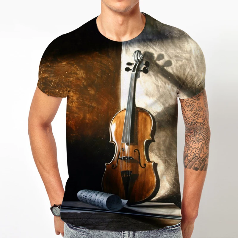 Summer Violin 3D Print T-shirt Men Woman Short Sleeve T Shirts O-Neck Streetwear Kids Oversized Harajuku Tees Tops Man Clothing