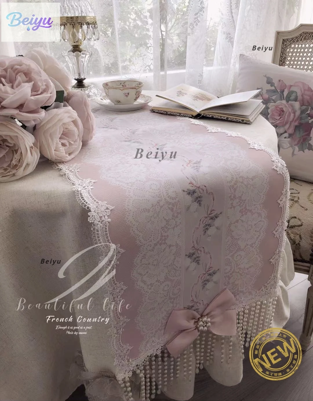 

New European and Korean pink rose table flag heavy industry pearl dining table coffee table cover