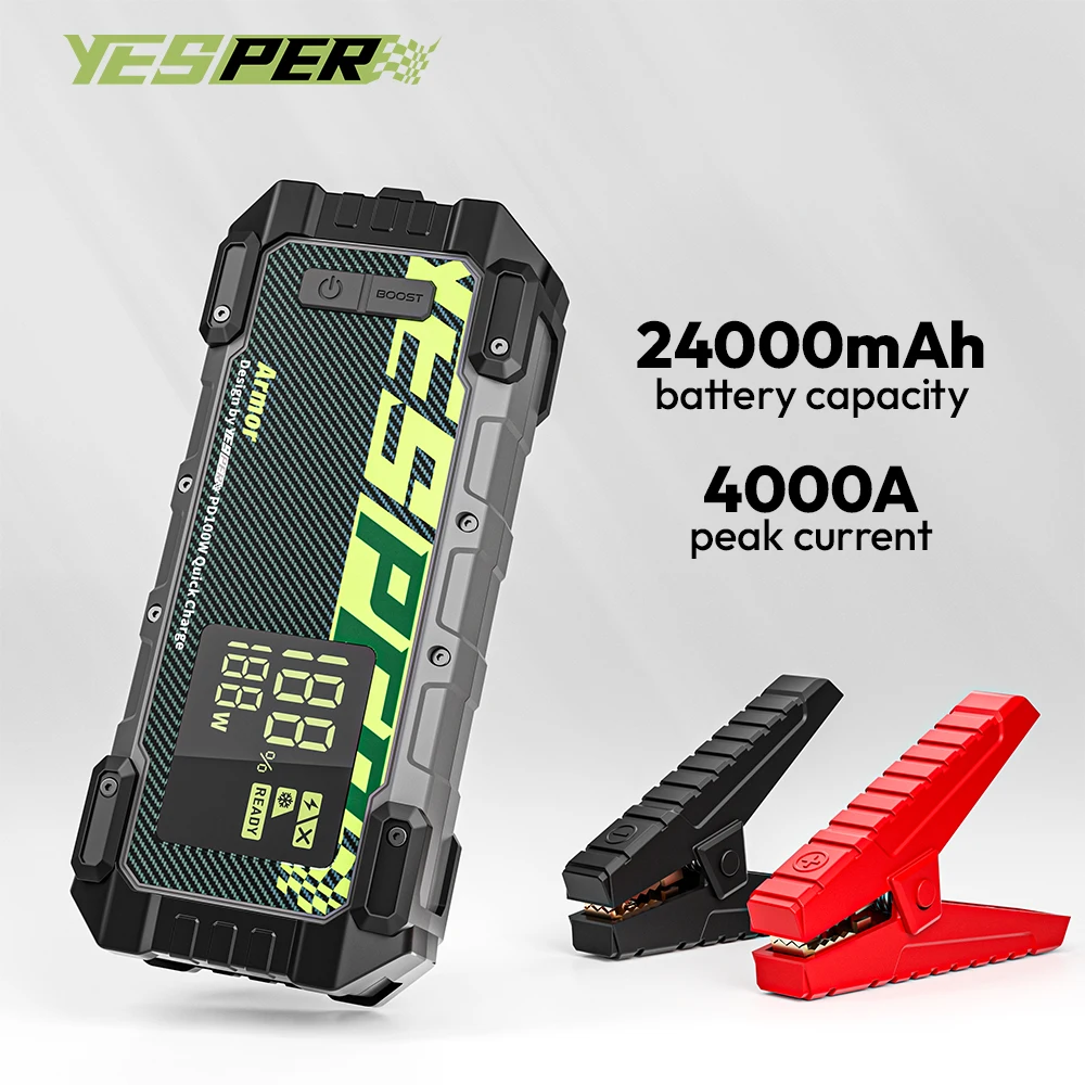 YESPER 4000A Car Jump Starter Car Booster  24000mAh Car Battery Charger PD100W Emergency Booster Starting Device Jump Start