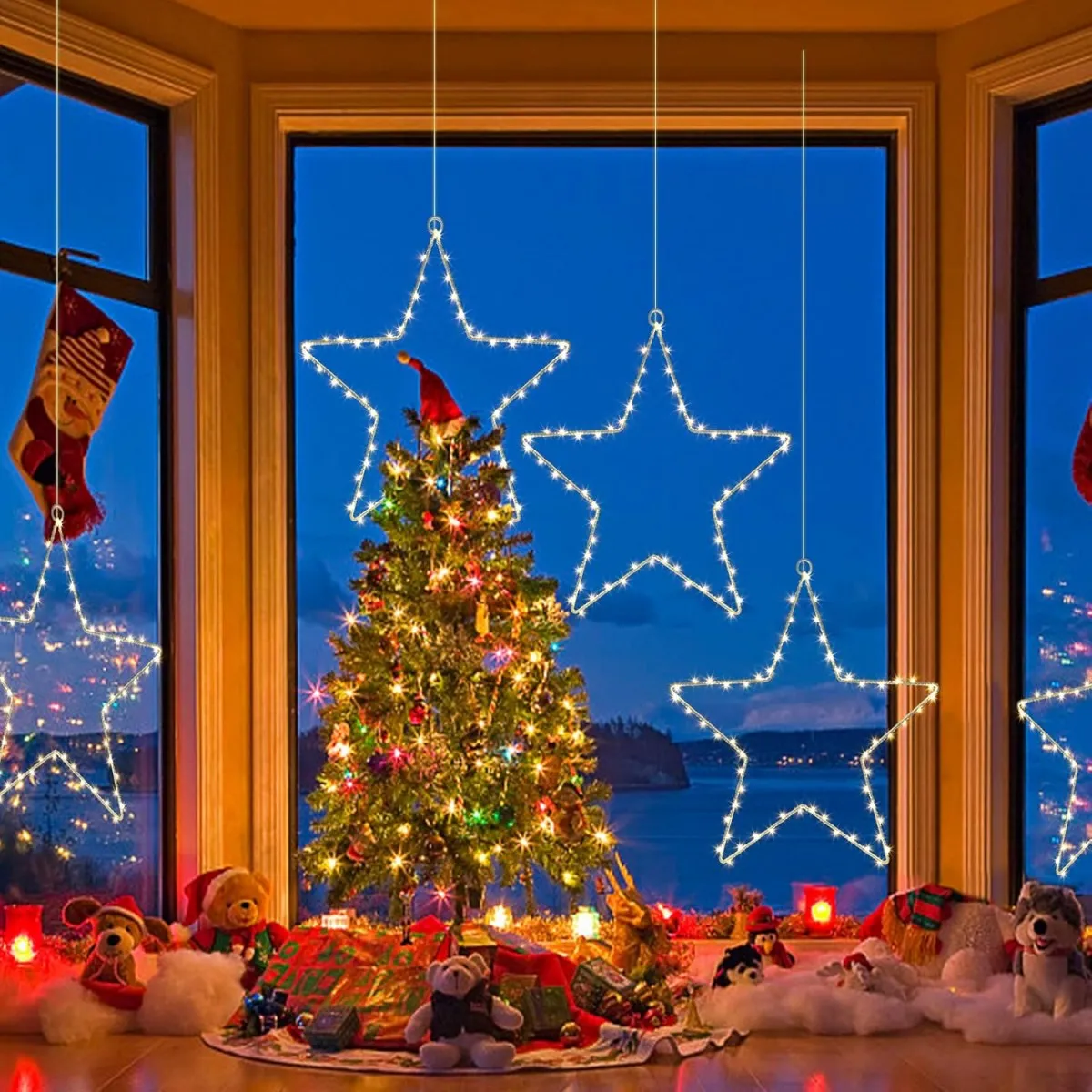 1/3 Pcs Christmas Window Star Lights Battery Operated Christmas Decorations 8 Lighting Modes For Home Outdoor Indoor Porch Decor