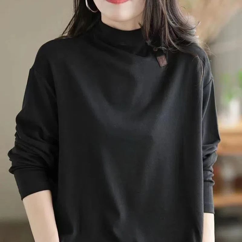 

Half High Neck Long Sleeved Base Shirt for Women Slim Fit for Autumn and Winter Loose and Thin T-shirt Versatile and Slim Top