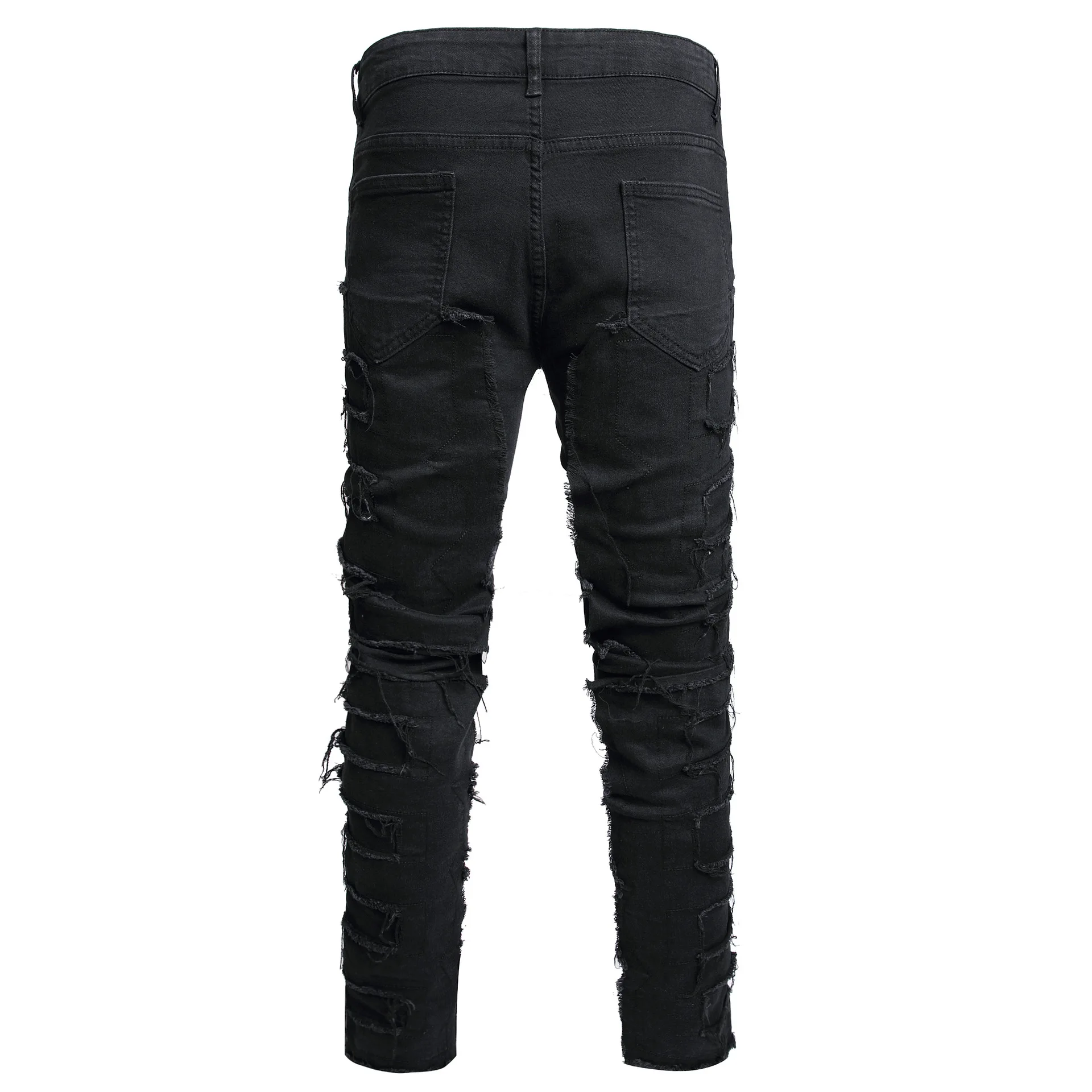 New Solid-color Stretch Patchwork High-street Fashion Tapered Straight-leg Jeans for Trendy Men in Europe and America.