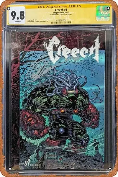 Wall Decor Metal Sign - Creech Graded CGC 9.8 Signed by Greg Capullo Vintage Wall Decor 12 X 8 Inches, Retro