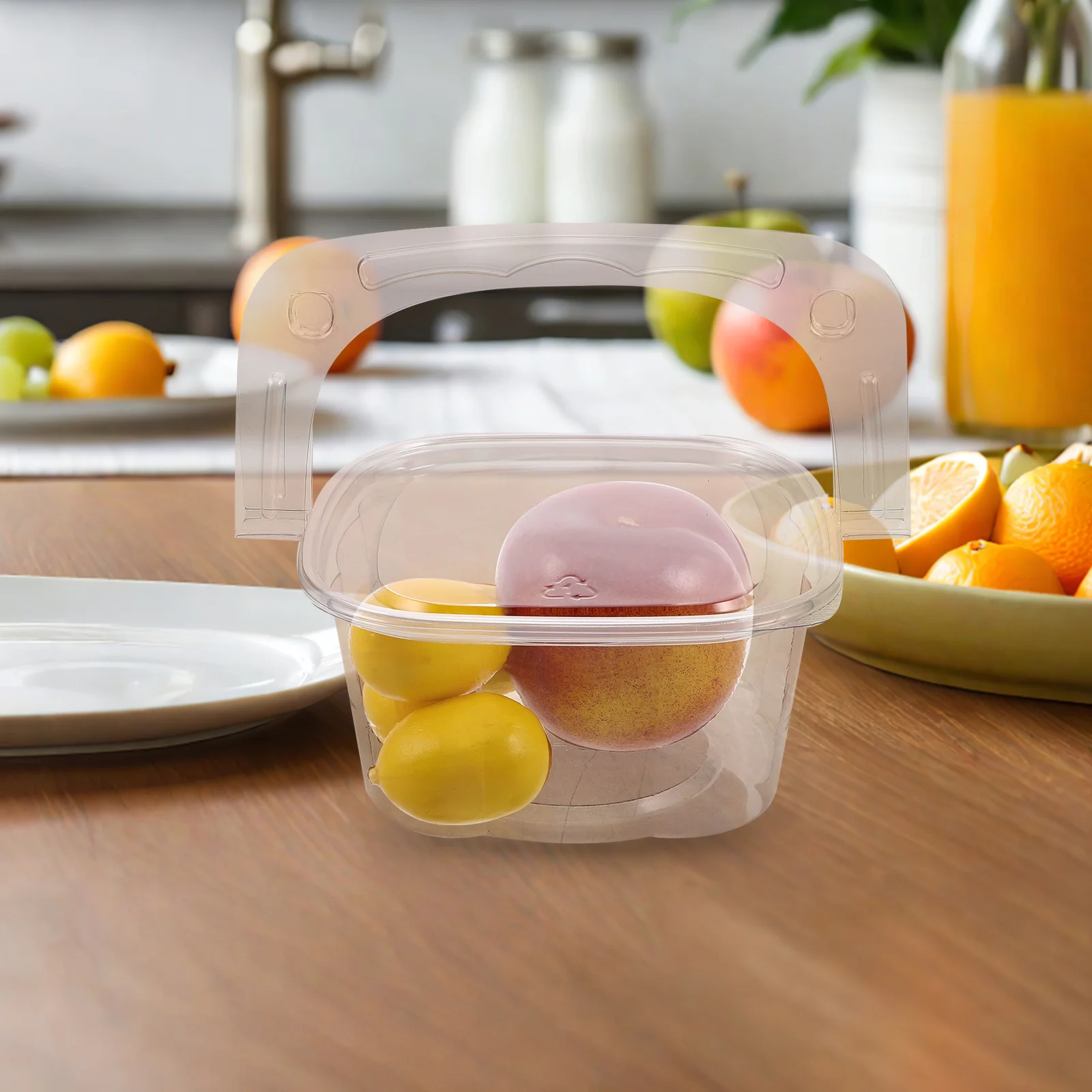 

50Pcs Clear Fruit Snack Box Transparent Food Container Handle Picnic Camping Desserts Cake Slices Storage Fruit Snack Box