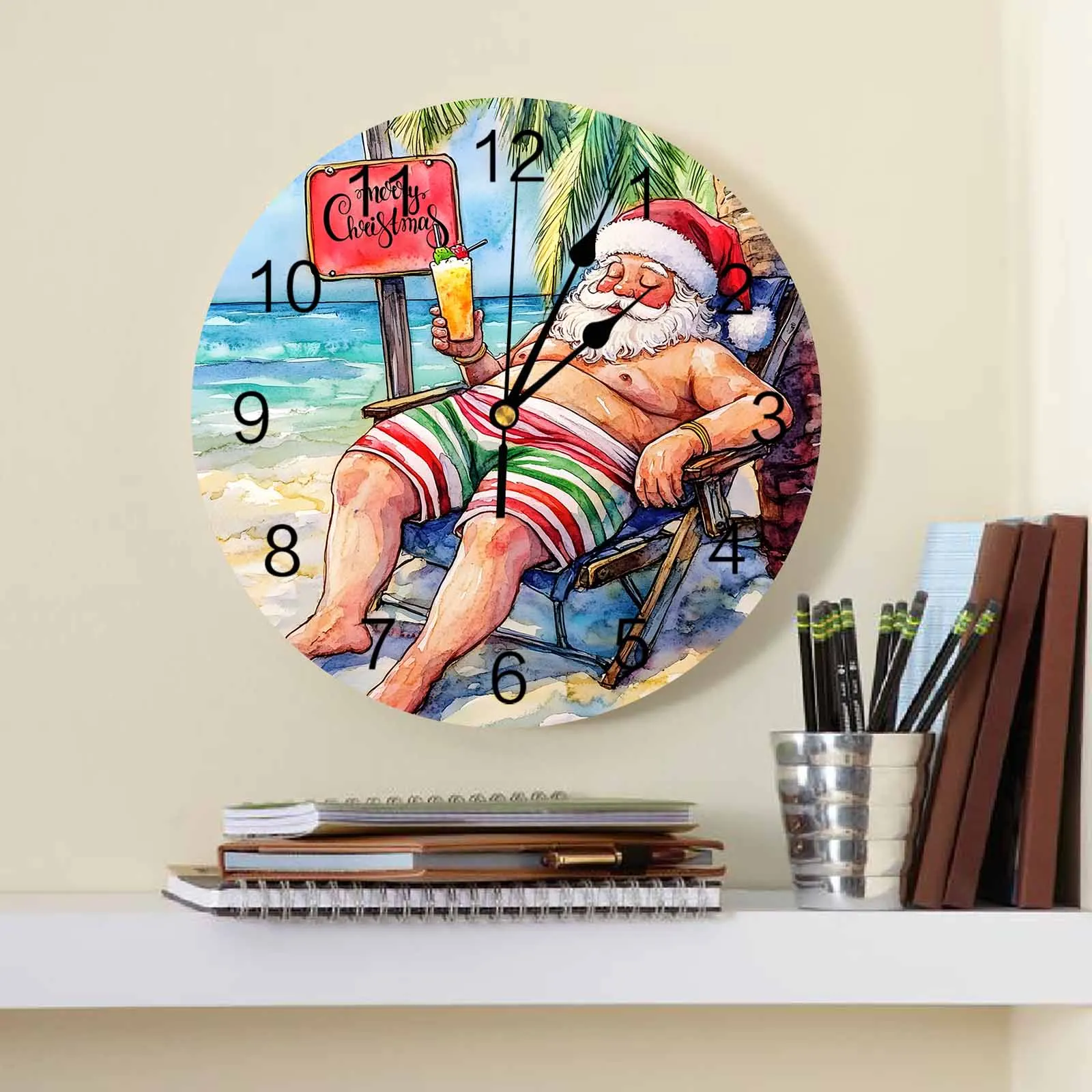 Christmas Winter Santa Claus Wall Clock Large Modern Kitchen Dinning Round Wall Clocks Watches Living Room