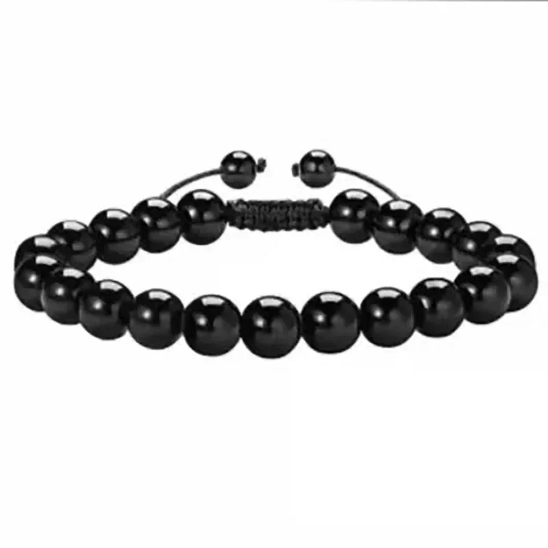 Men's Black Agate Stretch Bracelet 8mm Tiger Eye Stone Vintage Bracelet Buddha Head Hearth Lucky Jewelry Gift