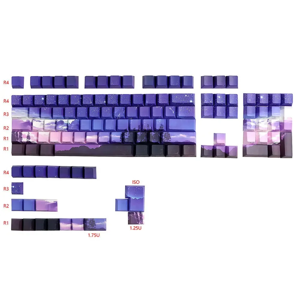 136 Keys Dawn Theme Side-word Light transmission Keycaps Cherry Height PBT Sublimation For 61 68 87 104 108 Mechanical Keyboard