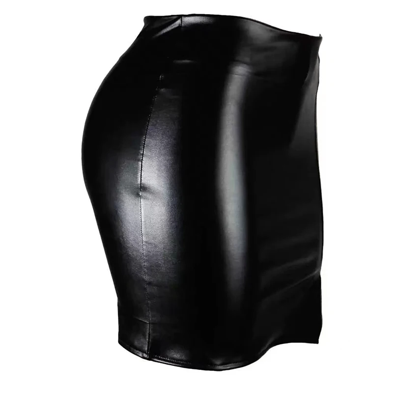 Sexy High Waist Wrapped Hip Skirt Women Leather Black Comfortable Split Short Lady Skirt Party Dress Nightclub