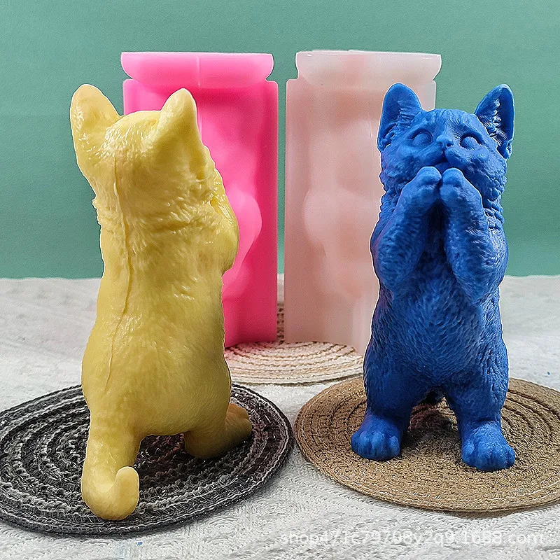 14cm Size Standing Cat Candle Silicone Mold 3D Animal Cat Scented Candle Gypsum Resin Casting Mould Chocolate Baking Tool Decor