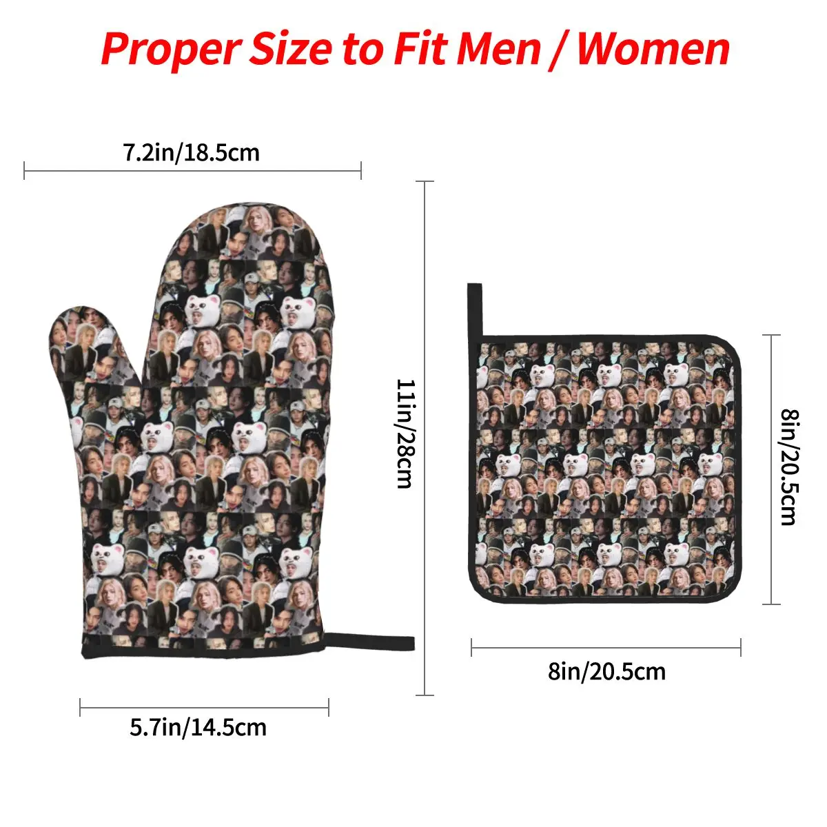 Hyunjin Collage Oven Mitts and Pot Holder Sets of 4 for Baking Kitchen Cooking BBQ Resistant Non-Slip Gloves