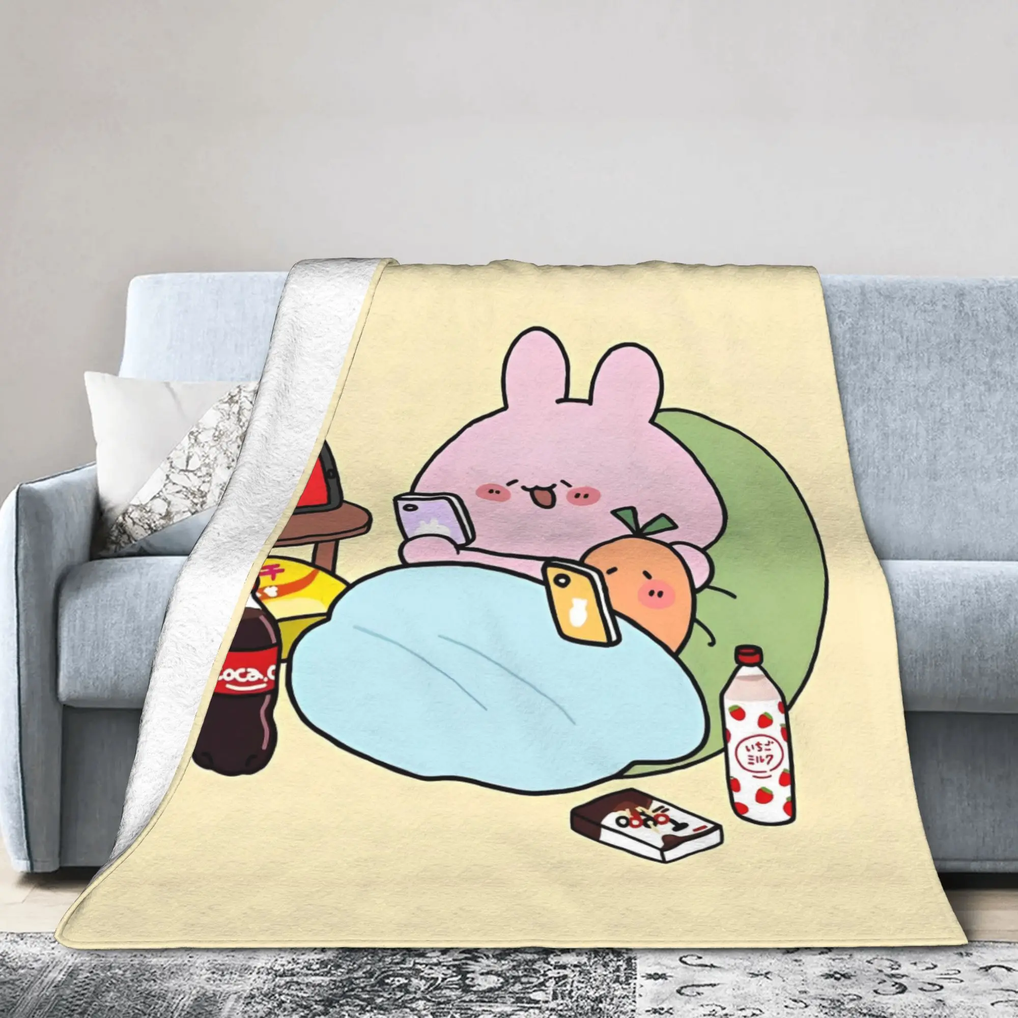 Asamimichaans Asleep Cartoon Flannel Blankets Cute Asamimi Vintage Throw Blanket for Home Hotel Sofa  125*100cm Bedspreads,