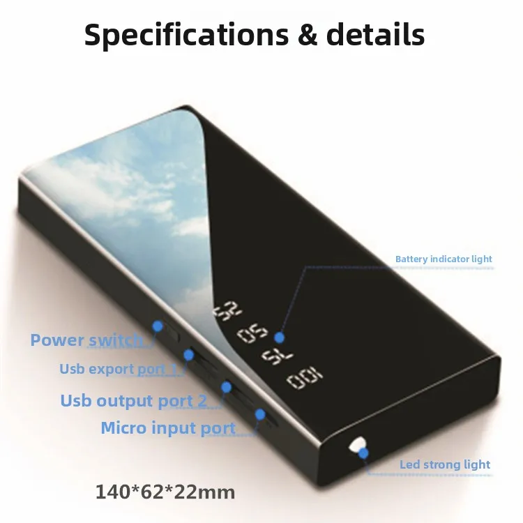 باور بانك بشاشة ديجيتال بسعة كبيرة 20000 مللي أمبير في الساعة، شاشة ملونة لامعة، مزود طاقة متنقل، مع شاشة عرض طاقة LED