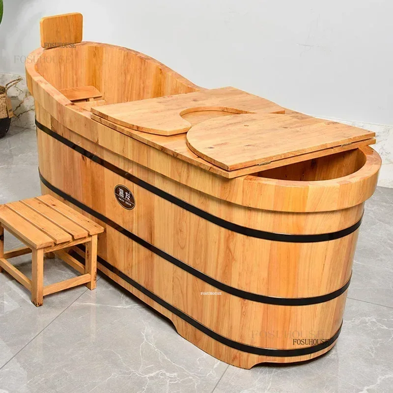 Modern Solid Wood Bathtubs Thickened Oversized Bathtub Home Adult Bath Barrel Swimming Pool Spa Bathtub Whole Body Bath Barrel M