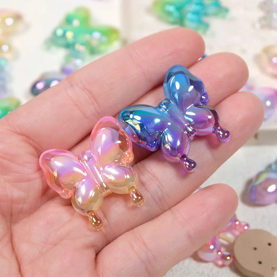 DIY accessories color gradient phoenix tail butterfly cartoon hair accessories butterfly UV plated acrylic material loose beads