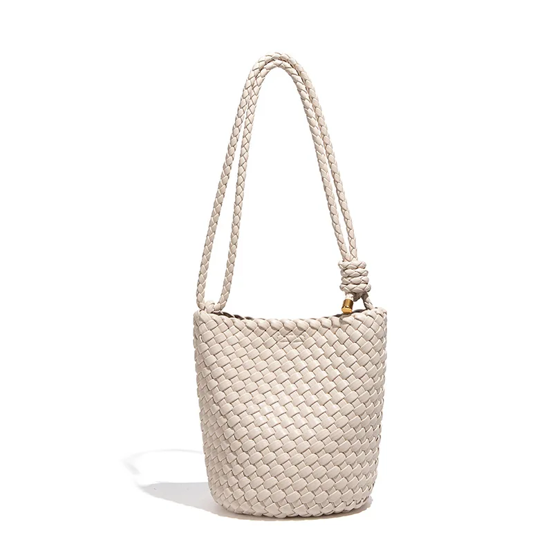 

New soft leather hand-woven bucket bag, versatile, simple, and sophisticated, single-shoulder crossbody tote bag
