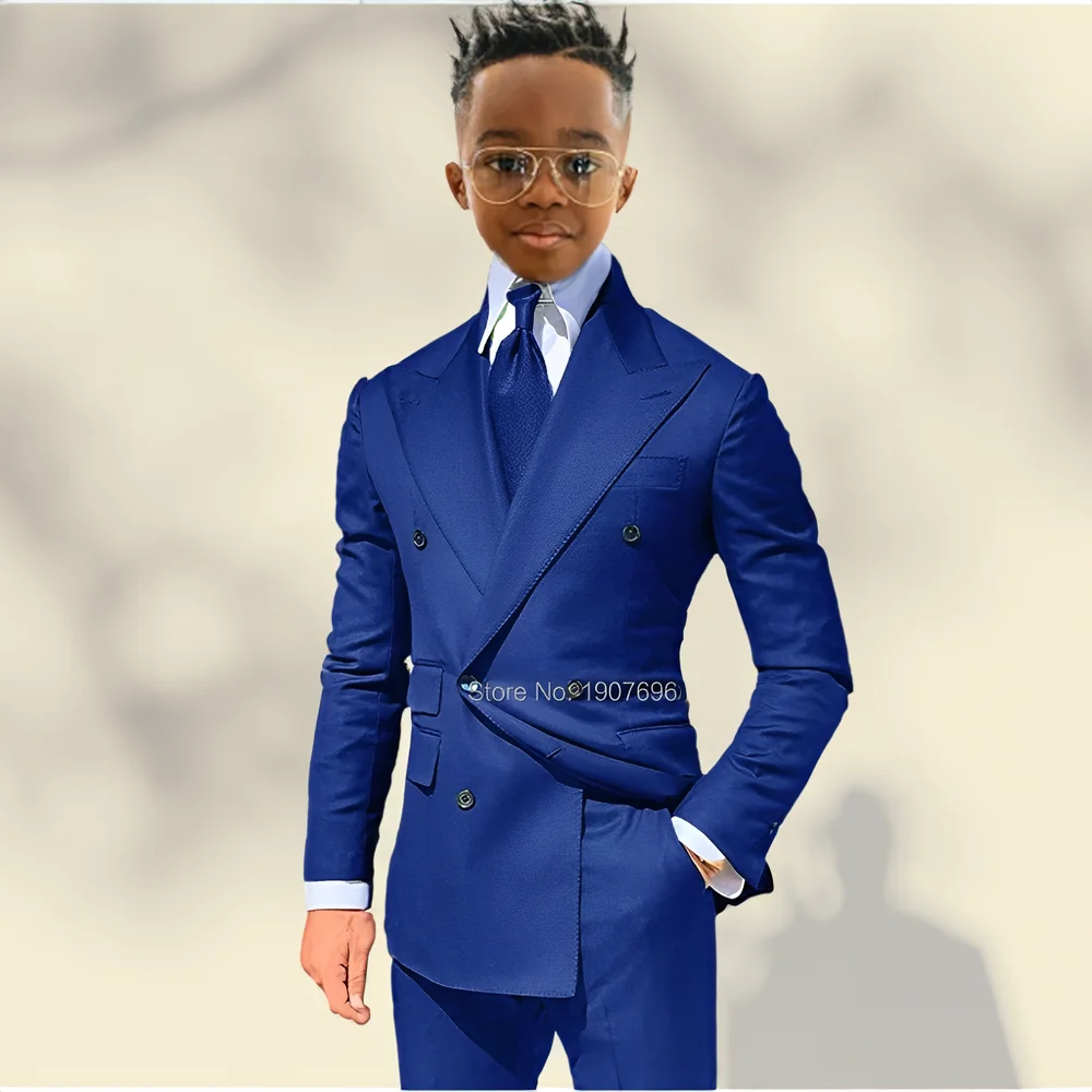

Boy's Suits Blazers Double Breasted Slim Fit Suits for Boy Peaked Lapel Custom 2 Piece Wedding Tuxedos Kids Fashion Jacket