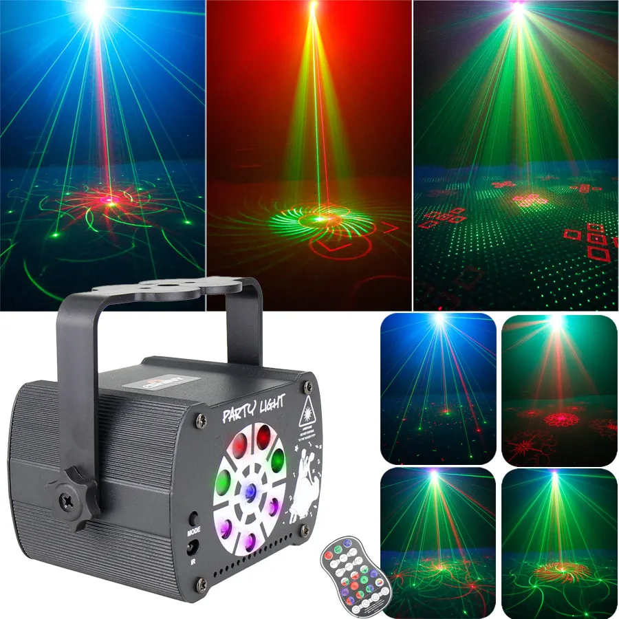 Portable Battery DJ Disco Light 120 Pattern 9 Lens Double R&G Laser Projector Party RGB UV Dance Decoration Birthday Lamp F11D2