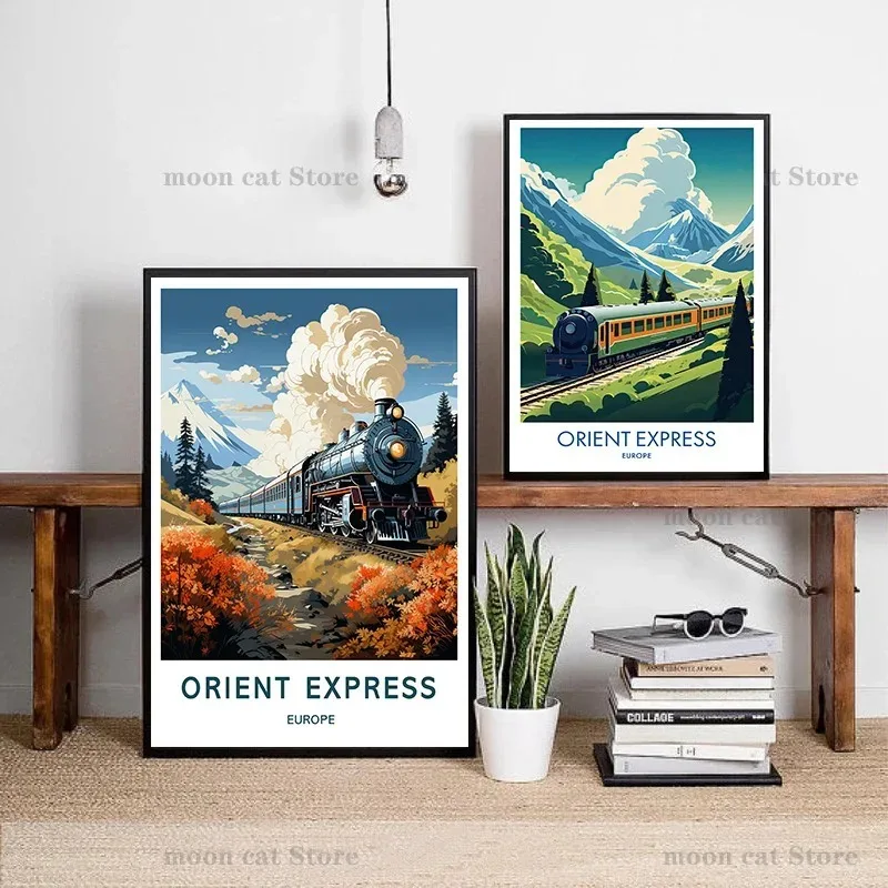 Vintage Iconic Train Orient Express Railway Travel Landscape Poster Canvas Painting Wall Art Pictures Home Interior Decor Gift