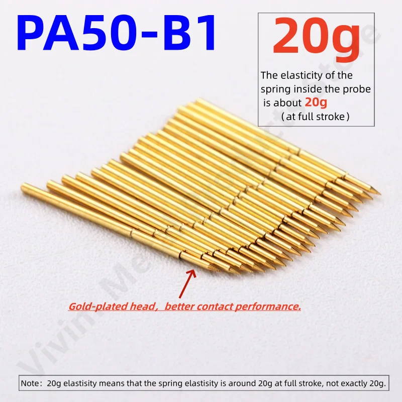 20/100 szt. PA50-B1 20g sonda testowa sprężynowa szpilka Pogo Pin P50-B1 P50-B narzędzie testowe PCB 0.48/0.68/16.35mm złota igła ostra końcówka