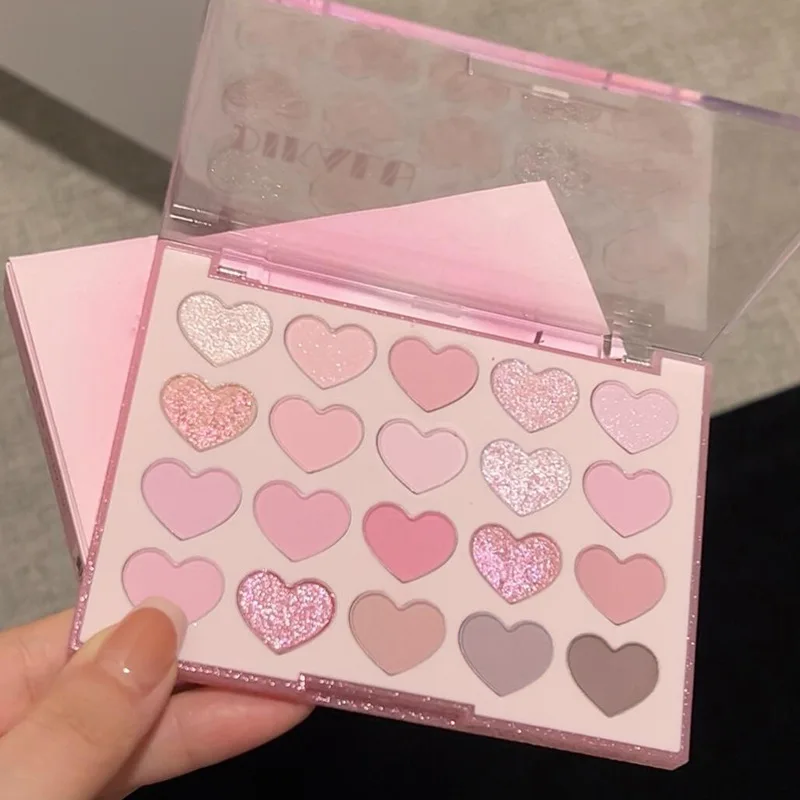 Heart Shape 20 Pan Eyeshadow Palette Pink Purple Matte Shimmer Pure Tempt Light Makeup for Student Natural Look