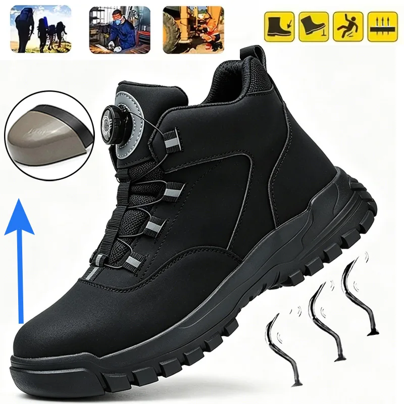 Anti-Smash Puncture-Proof Safety Shoes Indestructible Protection Shoes Rotating Button Safety Boots Men Steel Toe Work Shoes