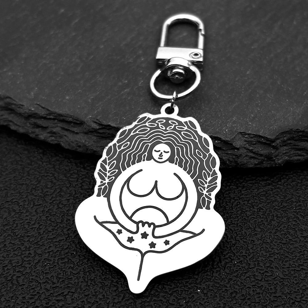 Wicca Triple Moon Goddess Hecate Keyring For Women Men Stainless Steel Witch Knot Greek Mythology Key Chain Jewelry