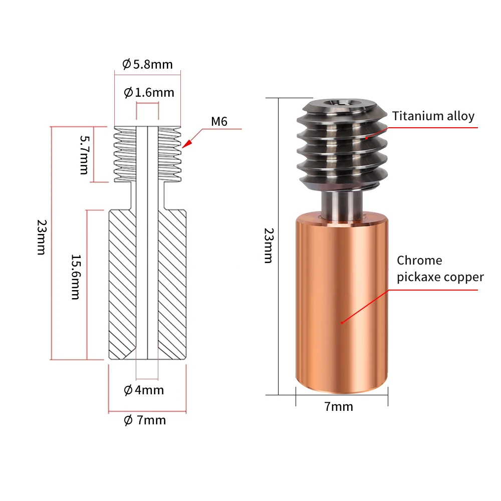 Flying Bear Ghost 5/6 All Metal Throat Bi-Metal Heat Break Titanium Alloy Throat Smooth Thread Heatbreak 3D Printer Parts image 3