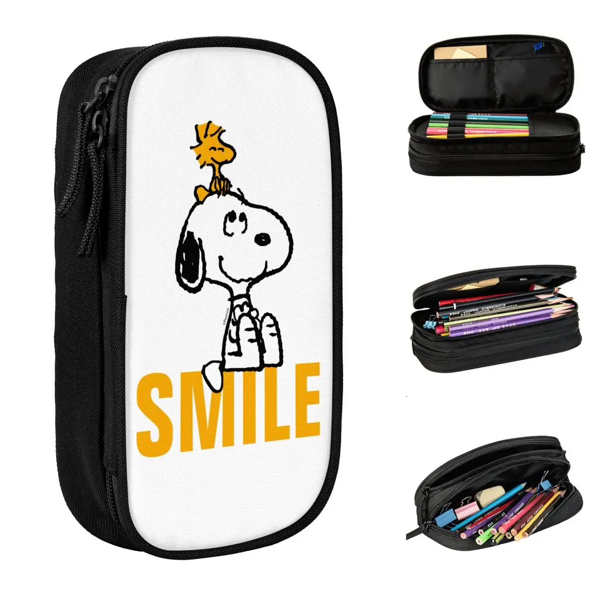 Snoopy & Woodstock All Smiles Pencil Case Double Layer Large-capacity Office Supplies peanuts anime cartoon Pencil Case