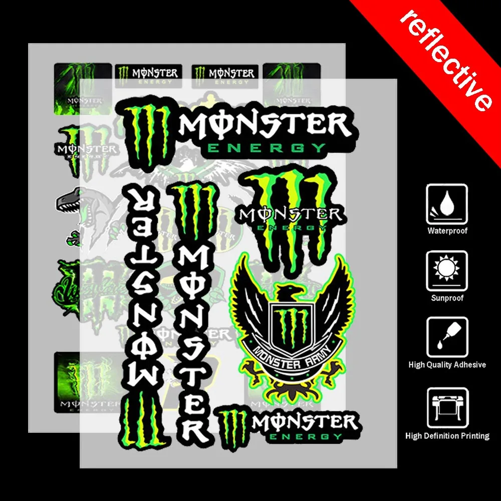 Motorcycle Side Strip Monster and Energy Sticker Car Vinyl Decal  All Motorcycle Sticker Reflective Stickers Car Decoration