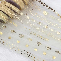 Nastro in Chiffon di Organza d'oro con stampa in lamina per confezioni regalo di artigianato fiocchi per capelli natale, compleanno, addio al nubilato, matrimonio 5 yarde