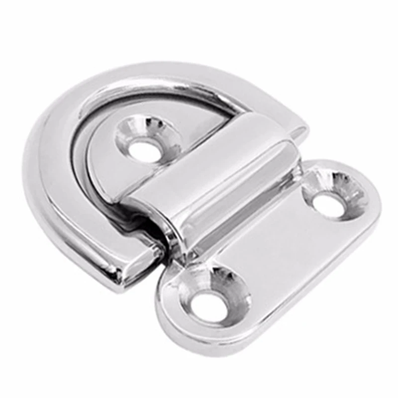 Marine Grade 316 Stainless Steel Boat Folding Pad Eye Lashing D Ring Tie Down Cleat For Yacht Motorboat For 30Mm Rope