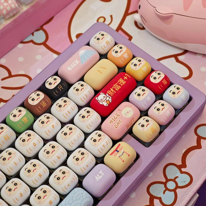 Imagem -02 - Cute Piggy Keycaps para Meninas Perfil Mog Pbt Cap Chave de Pão Redondo Sublimação Térmica Teclado Mecânico Cat Grupo Presente