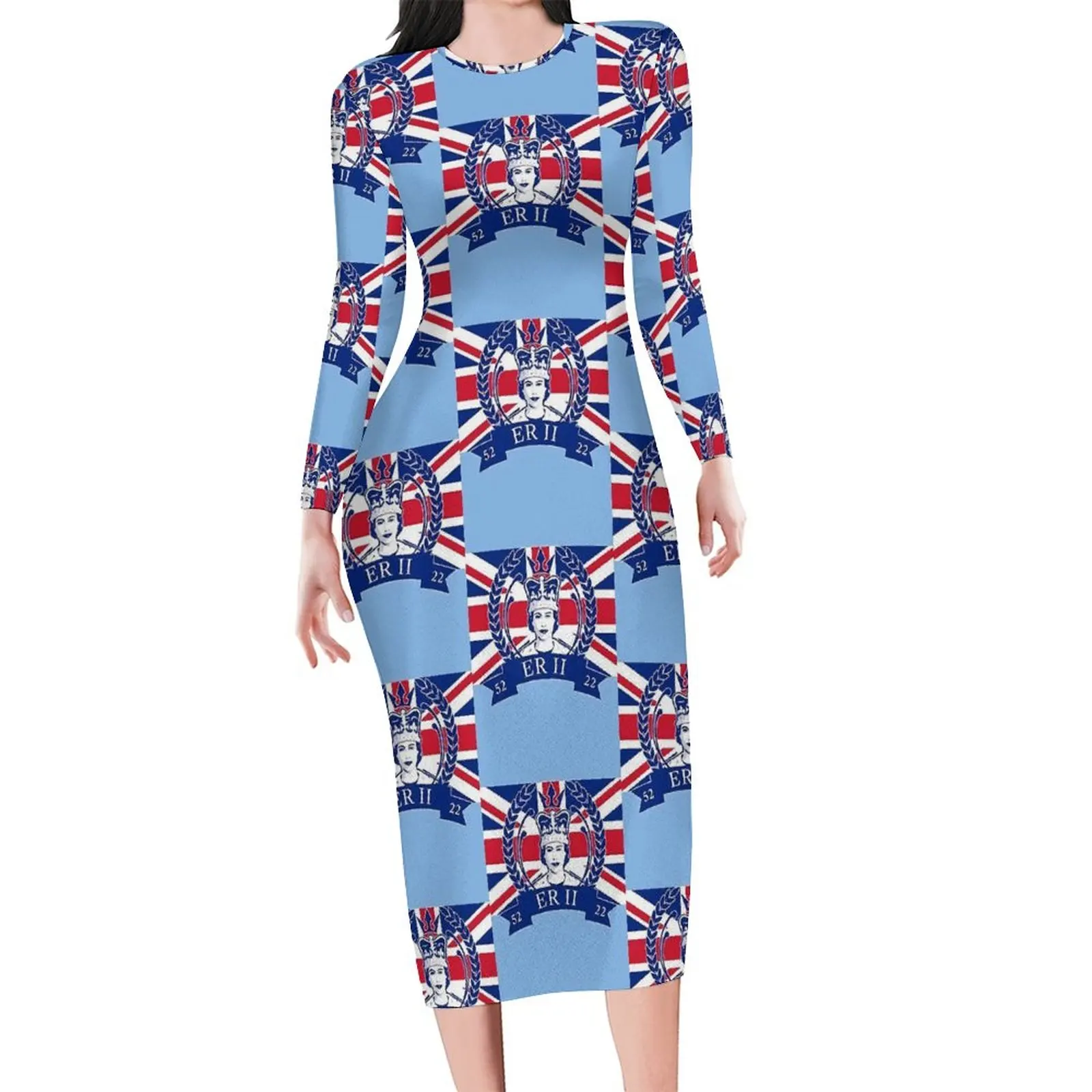 Queen Elizabeth II Dress Lady Jubilee 70 Years Street Fashion Bodycon Dress Long Sleeve Pretty Dresses Graphic Oversize Vestidos